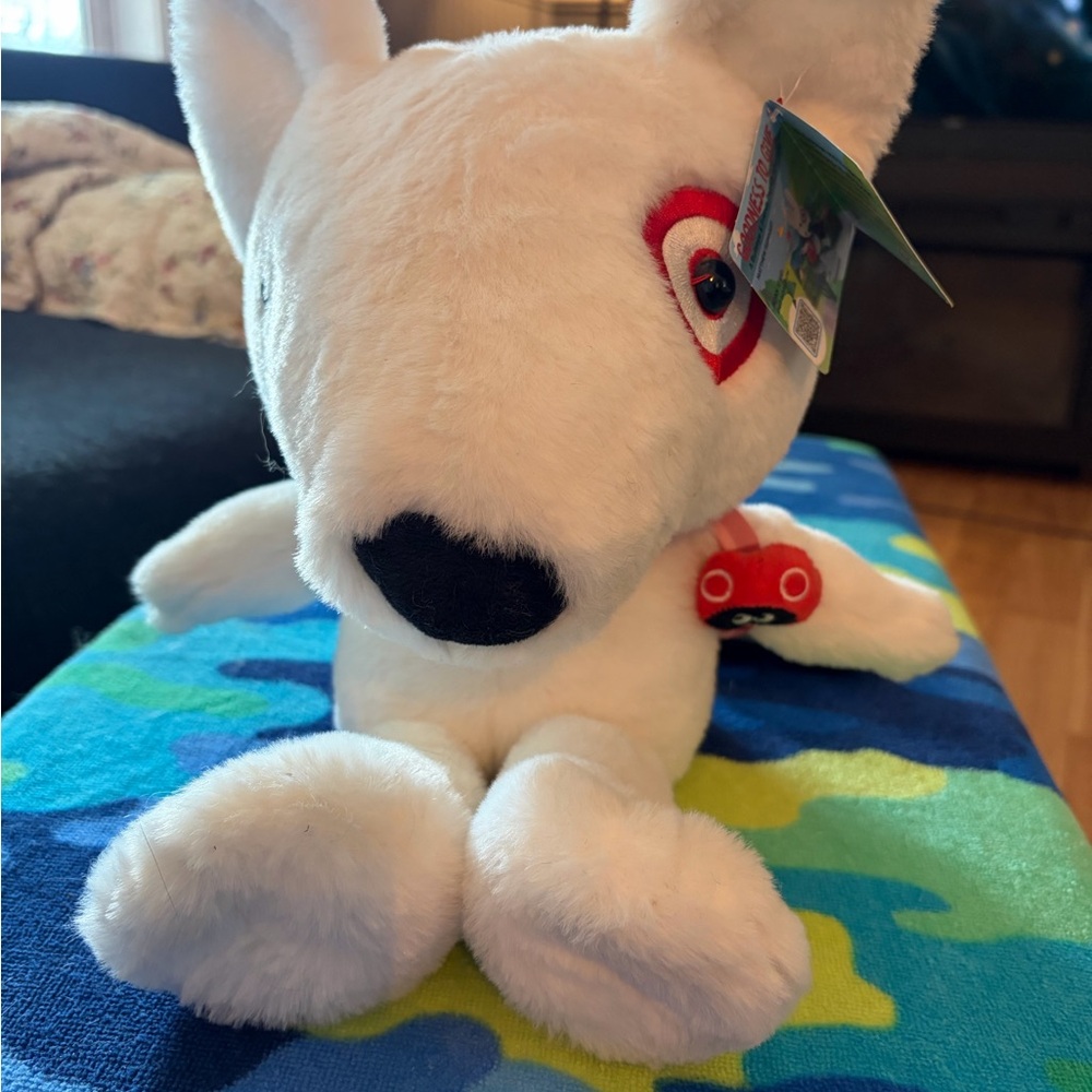 Target Bullseye Plush Dog Toy with backpack